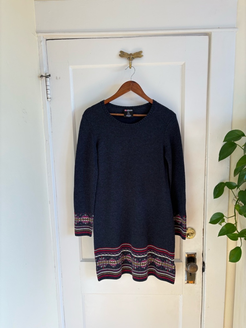 Sherpa Adventure Gear Merino & Alpaca Blend Fair Isle Navy Sweater Dress - Small